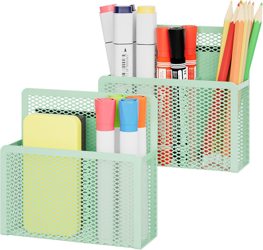 Magnetic Dry Erase Marker Holder, Mesh Pen Holder for Whiteboard，Magnet Pencil Organizer Storage for Refrigerator Locker Accessories Organizer for Home, School and Office(Green)