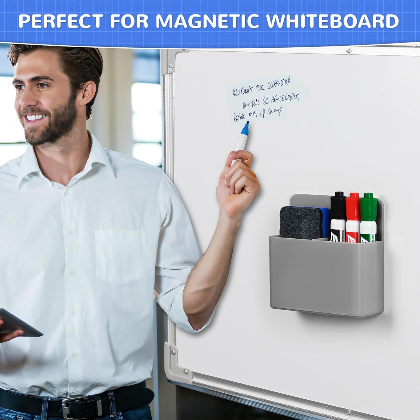 Magnetic Dry Erase Marker Holder, Magnetic Pen Holder for Fridge, Magnetic Marker Holder, Whiteboard Marker Holder for Locker Accessories, School, Office, Home, Magnetic Cup, 1 Pack, Grey