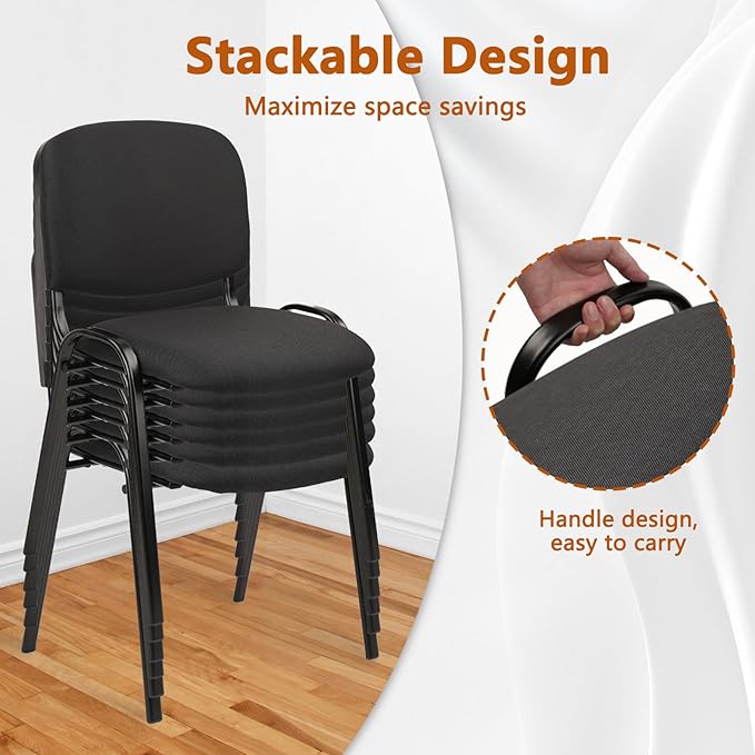CLATINA Set of 5 Pack Stackable Waiting Room Chairs Fabric Black Reception Chair Metal with Thickened Seat Back Cushion for Waiting Conference Room Guest Stool (5 Pack)
