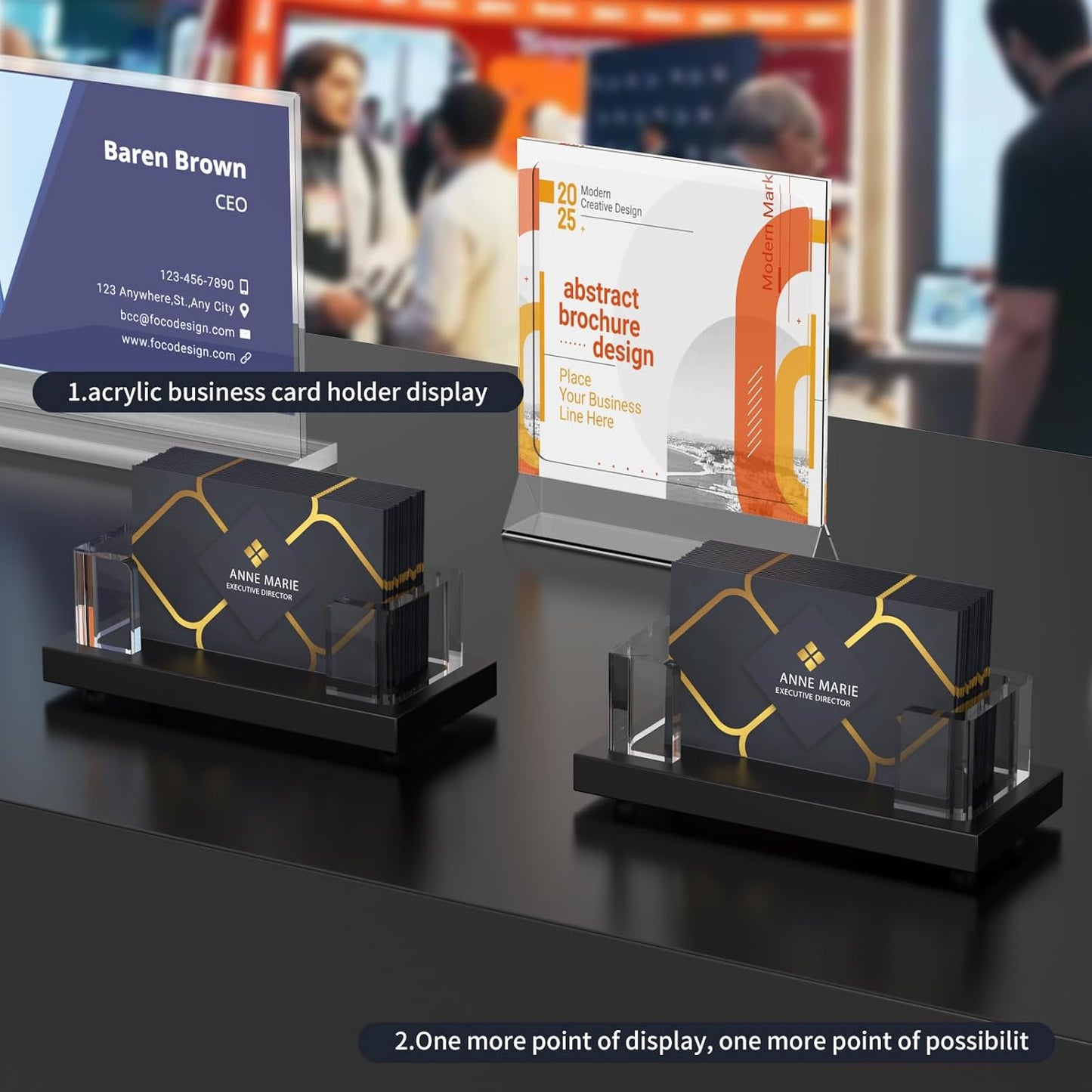 Acrylic Business Card Holder for Desk,Business Card Stand,Clear Business Card Display,Desk Business Card Holders,Business Card Display Stand,Acrylic Business Card Holder Display,Black 2 Pcs