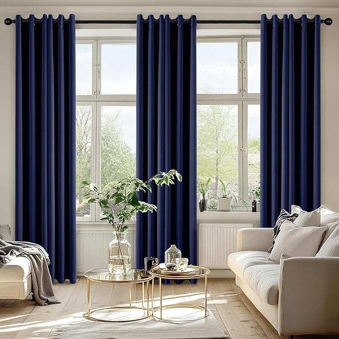 MIULEE Navy Blue Blackout Curtains for Bedroom Living Room 84 Inches Long 2 panels, Thermal Insulated Room Darkening Drapes Solid Grommet Top Noise Reducing Light Blocking Window Treatments 40x84 Inch