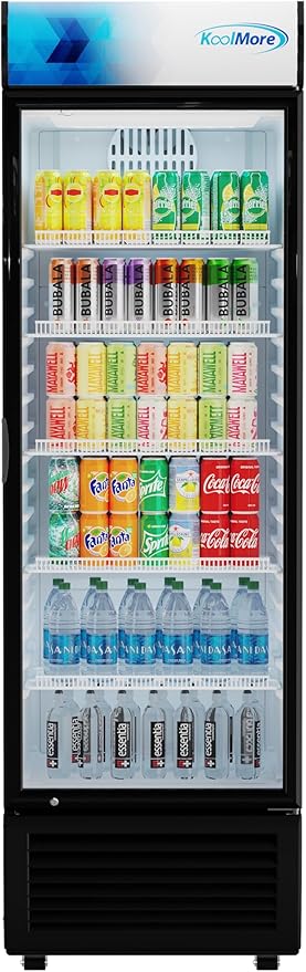 KoolMore KM-MDR-1GD-15C 26 in. Commercial Glass Door Merchandiser Refrigerator with LED Lights, 15 cu. ft. in Black, ETL Listed
