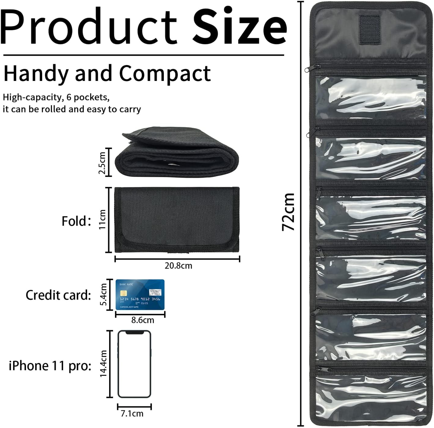 VOCHIC Money Wallet, Money Organizer for Cash with 6 Zippered Pocket Multipack Money Pouch, Cash Bill Organizer, Money Bag Small Travel Money Holder for Budgeting, Receipt and Tips (Black)