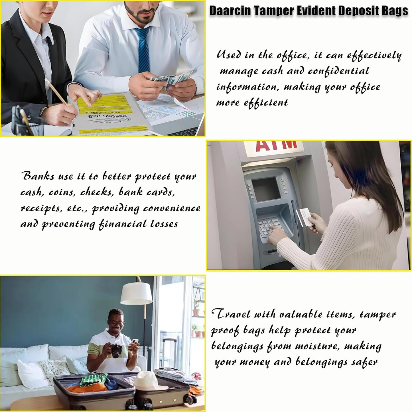 Opaque Bank Deposit Bags, 100pcs 9x12in Tamper Proof Bag, Cash Handling, Transportation, Transfer, Valuables, Secure Bank Pocket with Independent Barcode, Self Sealing Glue, Tamper Proof