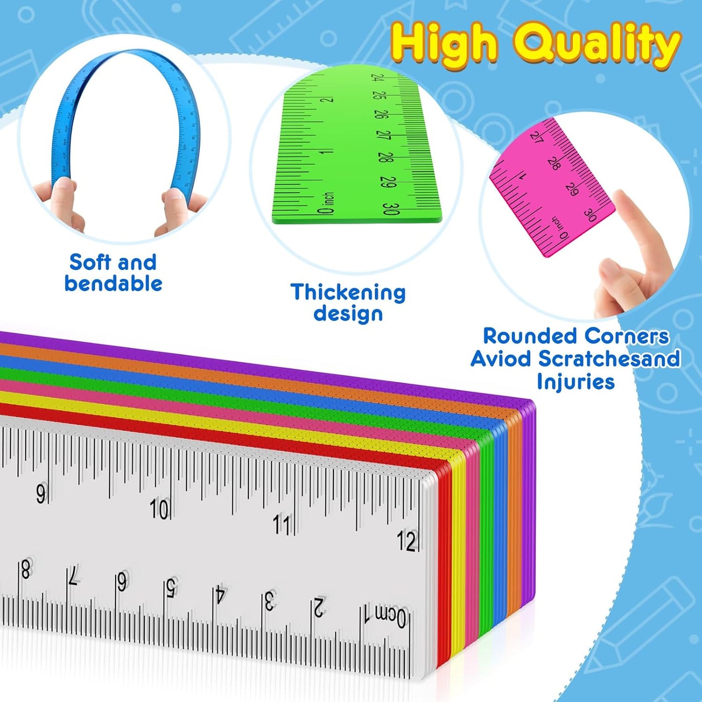 32 Pcs Clear Plastic Ruler 12 Inch, Rulers Bulk for Classroom, Transparent Assorted Color Bulk Rulers with Millimeter and Inches, Kids Ruler for School, Ideal Back to School Office Home Supplies