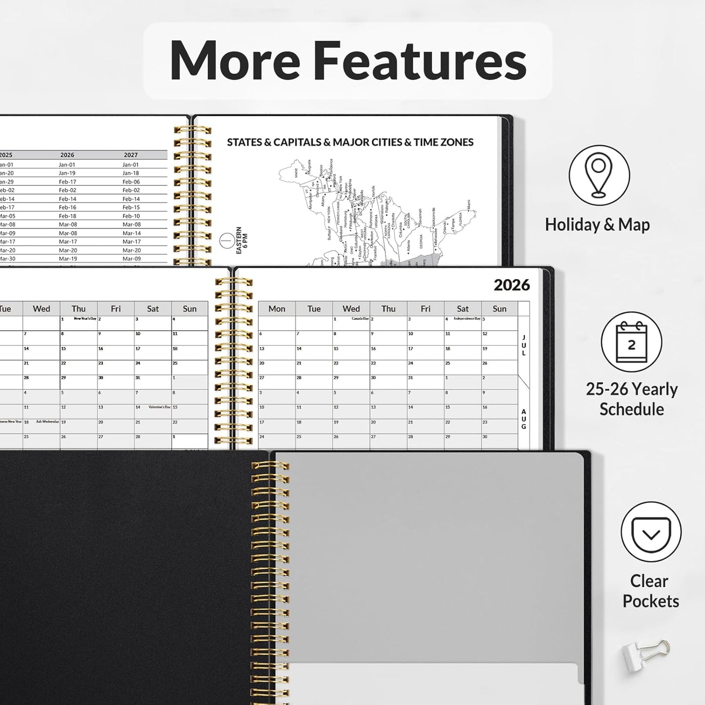 SUNEE 2026 Weekly and Monthly Planner - from January 2026 - December 2026, 6.4" x 8.3" Daily Agenda Planner with Monthly Tab, Flexible Cover, Note Pages, Pockets, Bookmark, Spiral Binding, Black