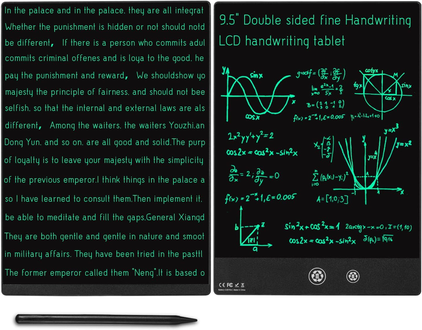 LCD Writing Tablet, 9.5in Double Display Erasable Reusable Electronic Drawing Pads
