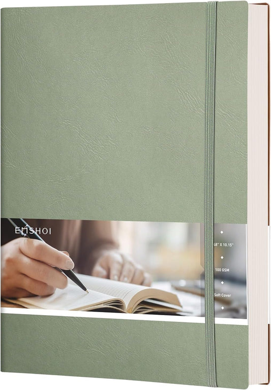 EMSHOI Dotted Journal Bullet Notebook, B5 Large Softcover Leather Journal, 192 Numbered Pages 100gsm Thick Dot Grid Notebook for Drawing Women Men Work School Supplies, 7.48"x10.15"-Green