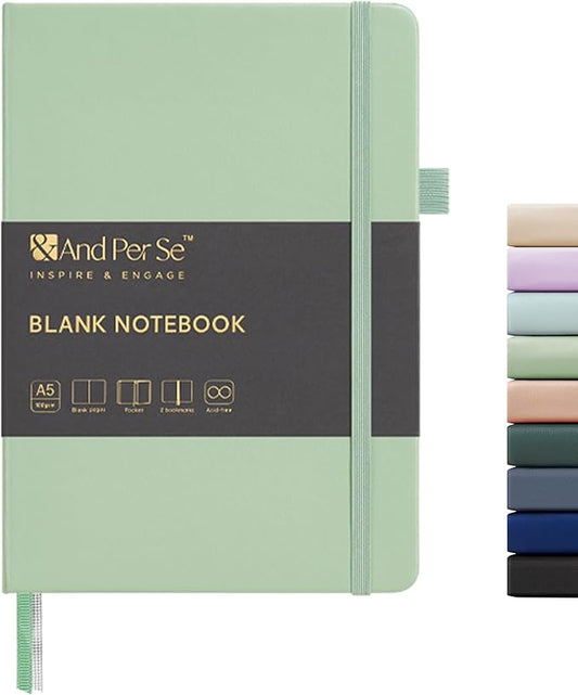 &And Per Se Blank Journal Notebook, 160 Pages, 5.7 x 8 inches College Ruled Thick Paper Notebook Journals for Writing, Hardcover Notebook(1 Pack, Light Green)