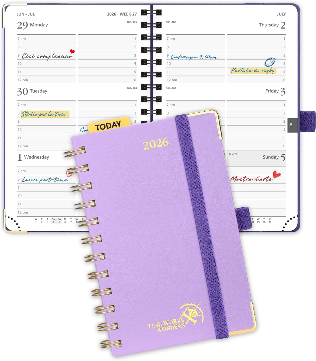 POPRUN 2026 Planner (Pocket Size 4''x 6.25'' Wire-Bond Hard Cover) Calendar Weekly and Monthly (Jan.2026-Dec.2026) Small Planner with Hourly Time Slots, for Purse, 100 GSM - Violet