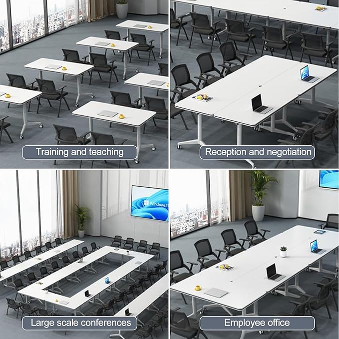 Folding Conference Room Table, Modern Mobile Training Table with Wheels, White Foldable Seminar Meeting Tables for Office Corporations (2pack 63in)