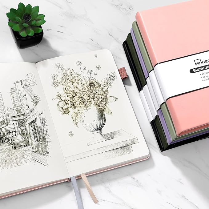 Annecy Blank Journal Notebook, Medium 5.5x 8.25, 160 Pages 100GSM Writing Paper, A5 Rose Gold Faux Leather Cover with Pen Loop