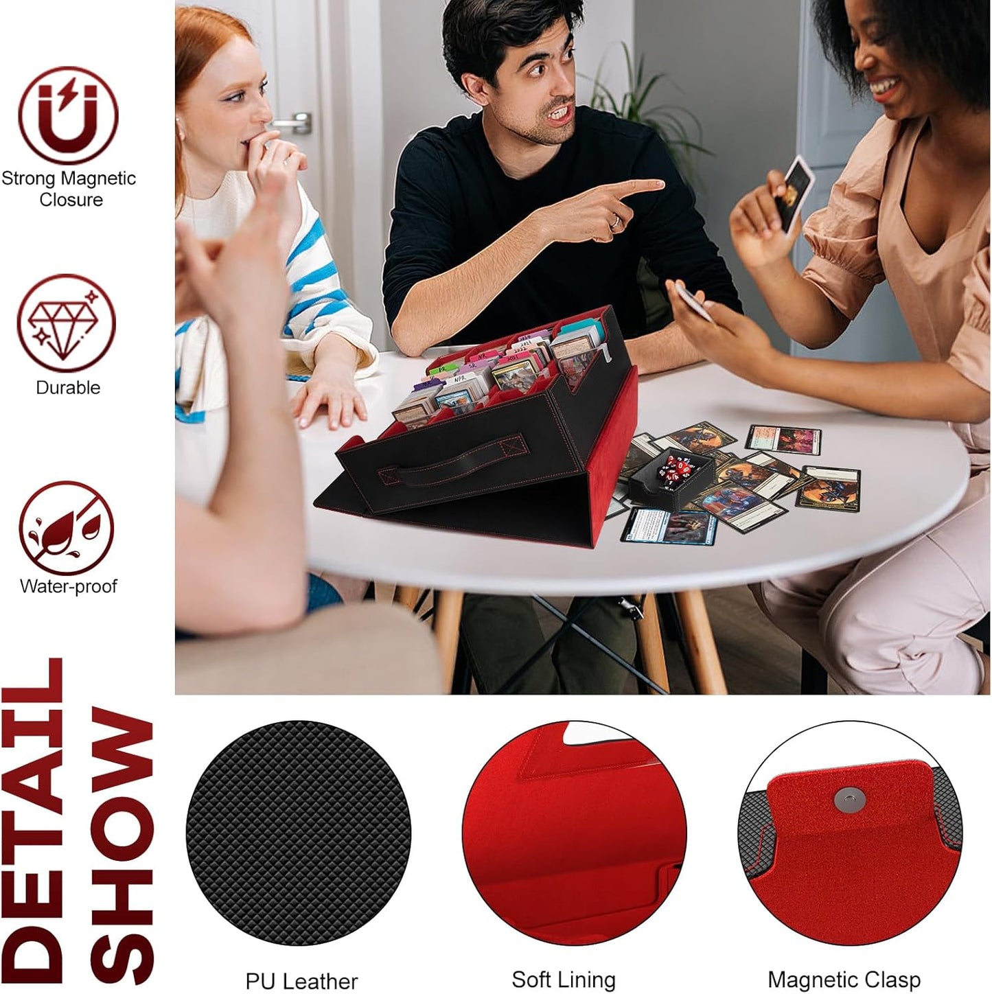 Card Storage Box 3200+ MTG Deck Box with 30 Colorful Divider, 4 Row Commander Trading Card Cases with Portable Handle & Display Windows, Fits for MTG/TCG/Magic Cards, Patented Design