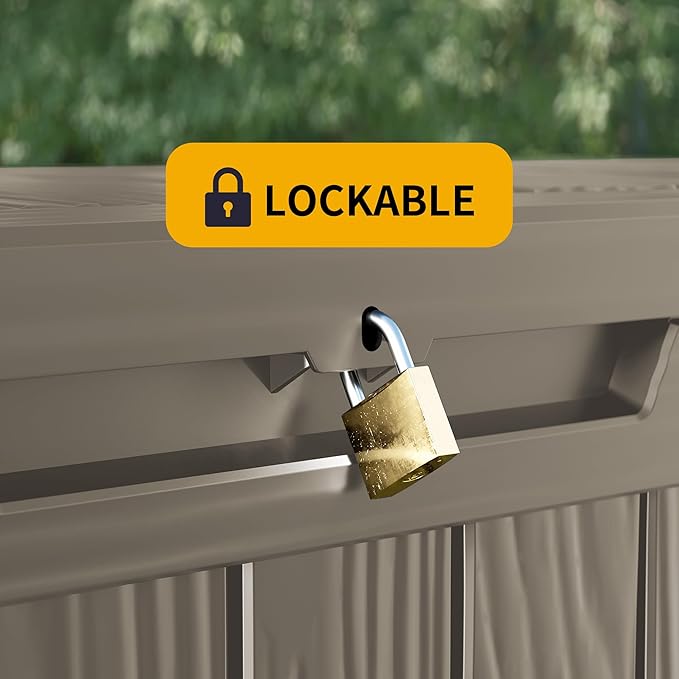 180 Gallon Resin Deck Box, Waterproof Outdoor Storage Bin for Patio Furniture, Pool Accessories, and Garden Tools, Lockable & UV-Resistant, Grey