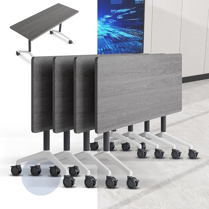 Folding Conference Table, Mobile Training Table for Office Conference, Modern Modular Rectangular Work Desk Meeting Seminar Work Tables with Caster Wheels, Large Breakroom Tables (4Pack L55.1in)