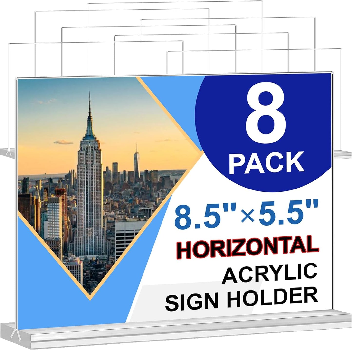 Acrylic Sign Holder 8.5 x 5.5 Horizontal, 8Pack Double-Sided Standup Table Top Clear Sign Holders, T Shape Plastic Acrylic Picture Frame Menu Flyer Paper Holder Display Stands for Office Store Wedding
