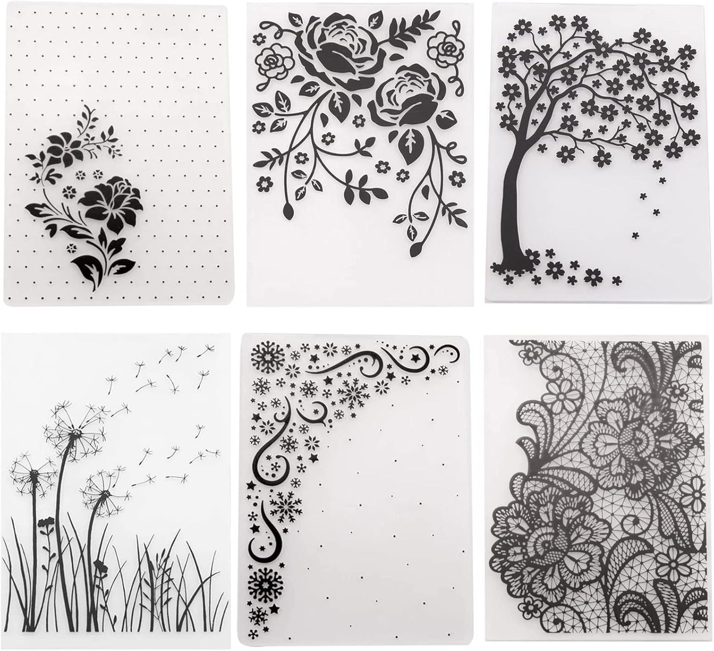 6Pcs Flower Snowflake Plastic Embossing Folder DIY Craft Template Molds Stamp Stencils Scrapbook Paper Cards Photo Album Making Tools Embossing Folders Handmade Art Craft Supplies Decorating Mold