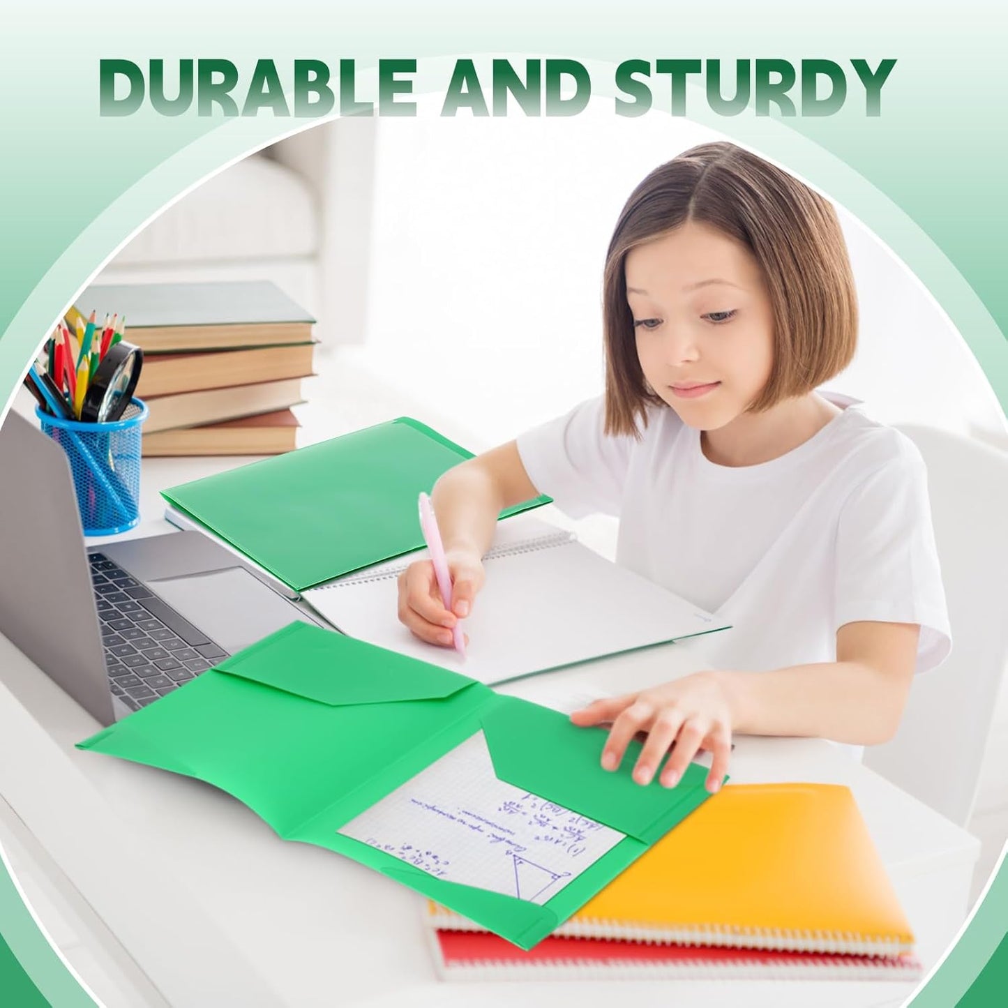 Henoyso 36 Pcs Plastic Folders with Clear Front Pockets Heavy Duty File Folders with 2 Pockets and Card Slot for Student Communication School Office Presentation Report (Green)