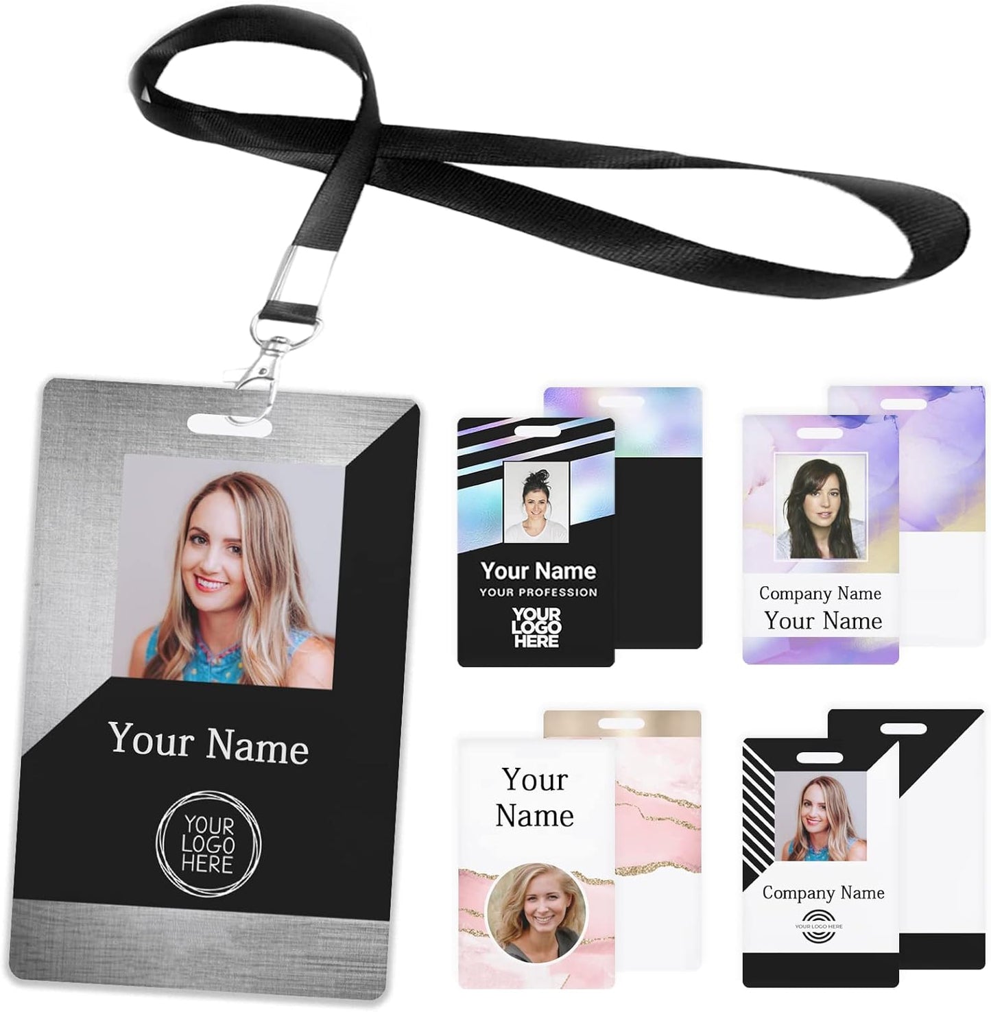 Custom Id Badge, Personalized Employee Photo Identification Card with Lanyard, Durable ID Card for Office Worker Doctor Nurse Student-Vertical-Template8