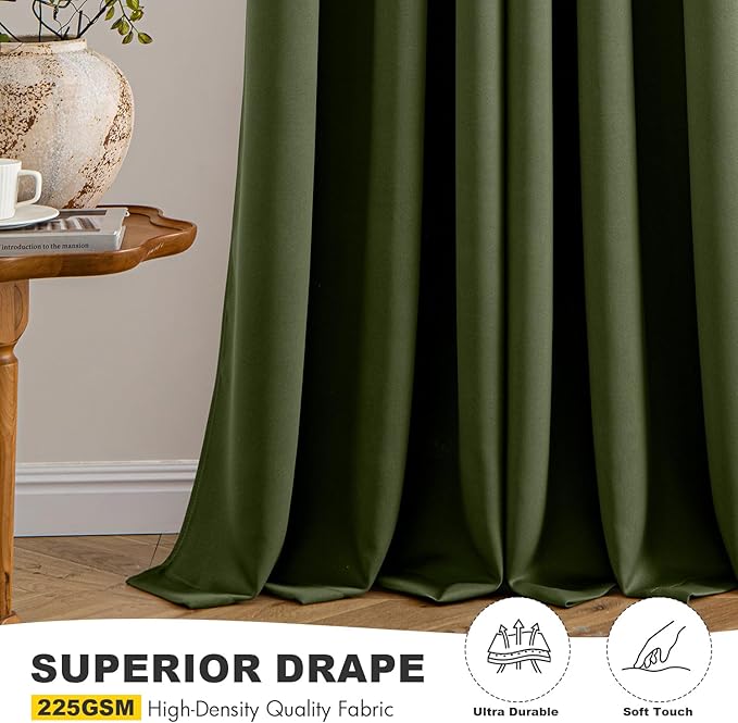MIULEE Short Curtains for Windows - Olive Green Blackout Half Window Curtains Thermal Insulated Privacy Drapes for Kitchen Bedroom Bathroom Grommet Top Small Basement Tiers W40 x L36 Inch 2 Panels