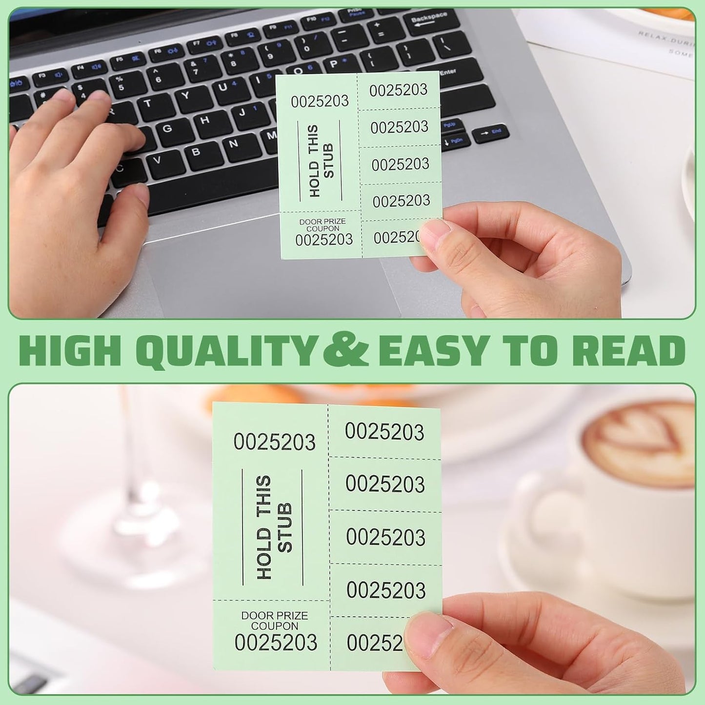 Kosiz 504 Sheets 5 Bid Raffle Ticket with Different Numbers Per Sheet Chinese Auction Tickets for Events Church Basket Auction Silent (Light Green)