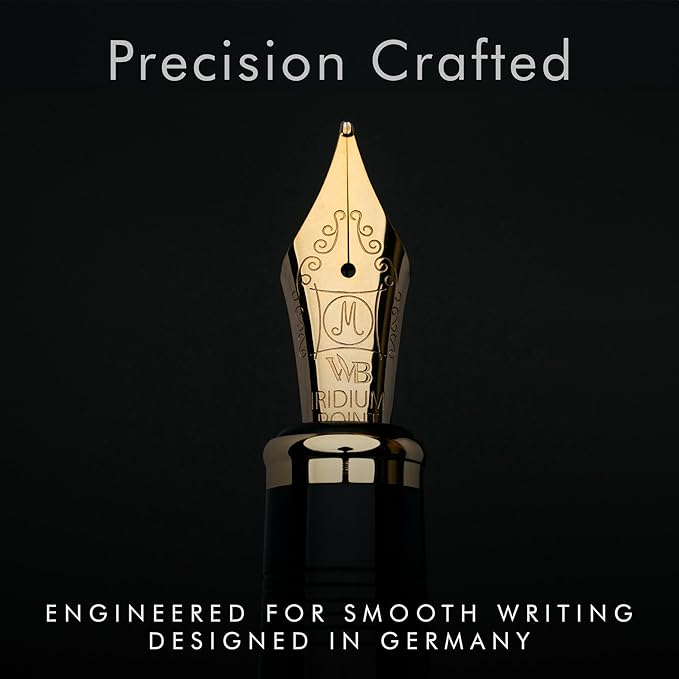Wordsworth & Black Majesti Fountain Pen-(Green), Luxury Case, 24K Gold Finish; 18K Gilded Medium Nib- Ink Cartridges, Refillable Ink Converter-Calligraphy Pen-Best Business Gift Set for Men & Women