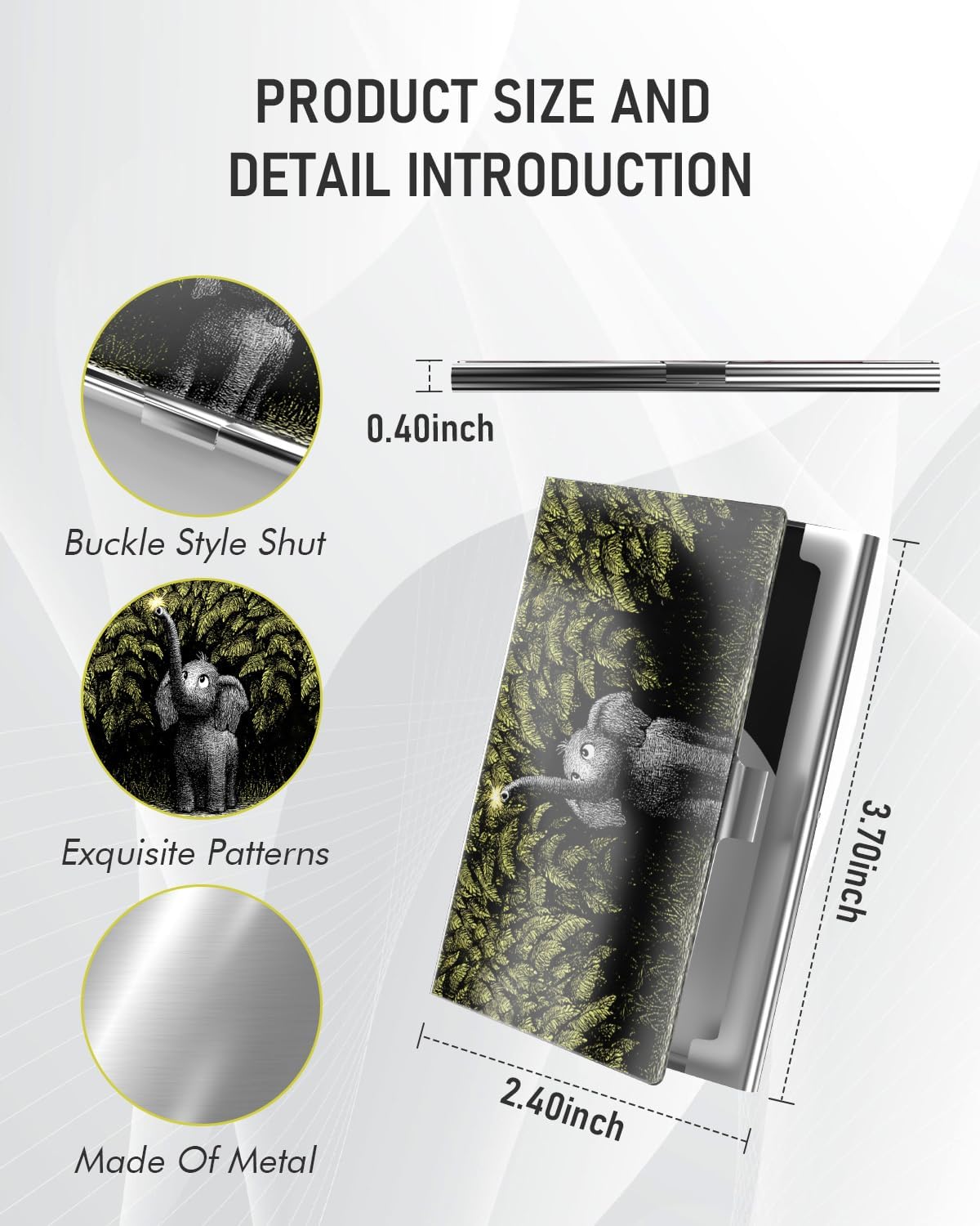 Business Card Metal Slim Organizer, Professional Stainless Steel Square Pocket Wallet for Office Workers, Compact and Portable for Pockets (Elephant A)