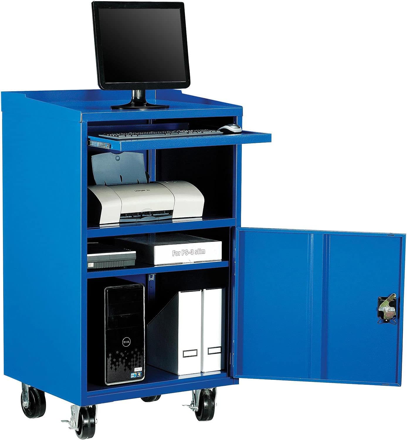 Global Industrial Mobile Computer Cabinet, Blue, 27" W x 24" D x 49-1/4"H