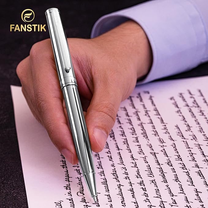 Silver Luxury ballpoint Pen (Made In USA) fancy gift set for women, Real 24K Gold Plating, Professional executive pen gift set for men (Lux BallPoint Silver)