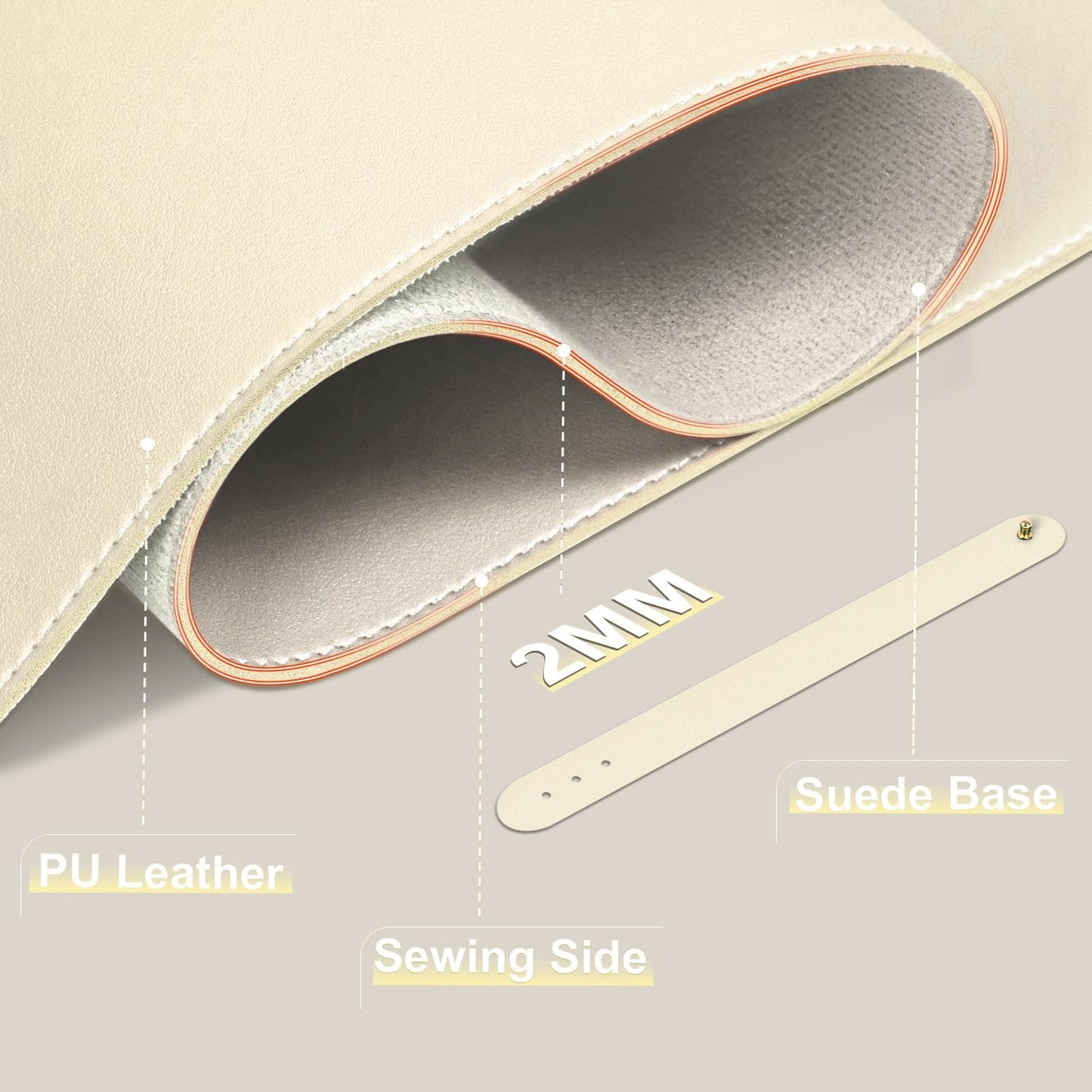 Large Desk Pad 47.2" x 17", Leather Desk Mat Protector, Non-Slip PU Leather Desk Blotter Pad, Large Mouse Keyboard Mat, Waterproof Desk Cover Pad for Office & Home(Beige)