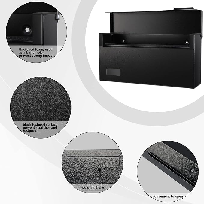 xydled Mailbox Wall Mount Door Mailboxes for Outside, Large Steel Hanging Metal Mailbox, Modern Post Box Package Parcel Drop Box for House Home, Textured Black, 14.56''x7.1''x4''