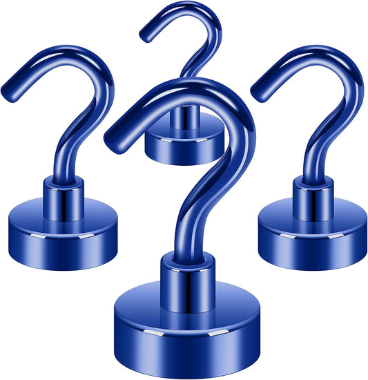 Neosmuk Magnetic Hooks,30lb Heavy Duty Earth Magnets with Hook for Refrigerator, Extra Strong Cruise Hook for Hanging, Magnetic Hanger for Curtain, Grill (Navyblue, 4 Pack)