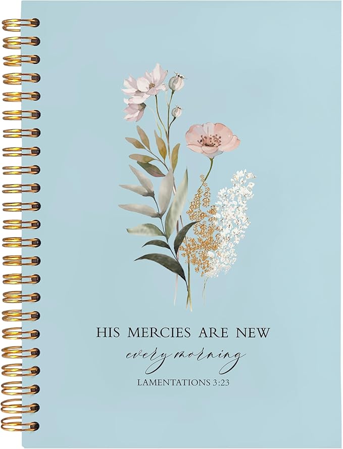 BearCake Blue Bible Christian Journals Floral Notebooks for Women Note Taking,Prayer Journal for Women, His Mercies are New Every Morning,Bible Study Journal for Women 5.5x8.3