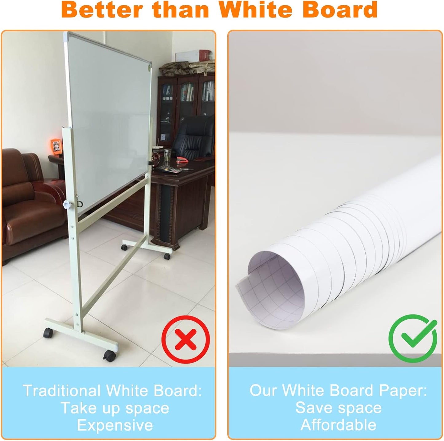 Nortix Whiteboard Wallpaper, Whiteboard Contact Paper, White Board Sticker, Stain-Proof, Super Sticky Peel and Stick Dry Erase Roll for School/Office/Home, 1.45x11ft (2)
