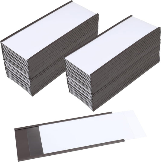 Eeoyu Magnetic Label Holders with Magnets Magnetic Data Card Holders with Clear Plastic Protectors for Metal Shelf, Whiteboard, Set of 50 (3 x 8 Inch)