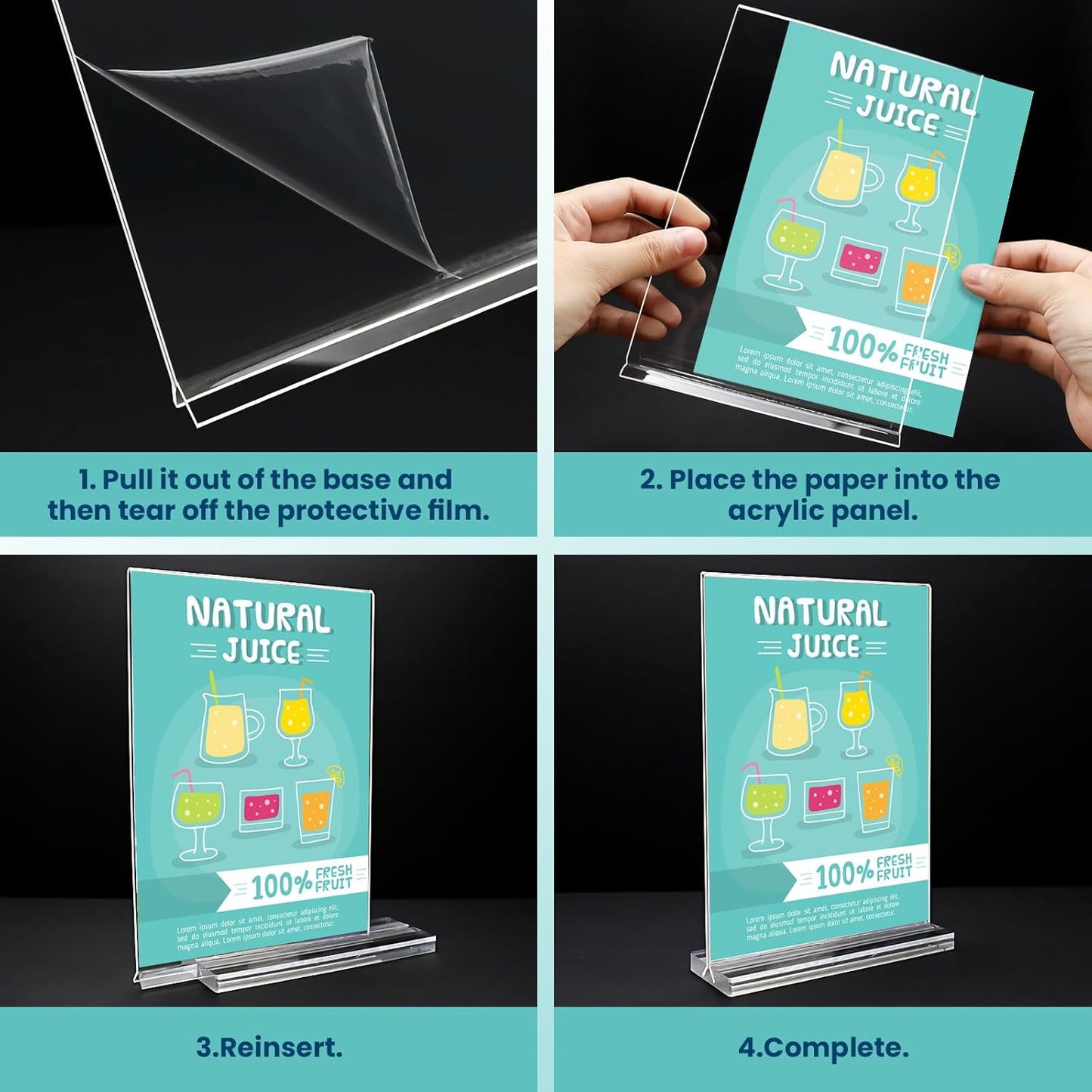 Acrylic Sign Holder, 5x7, 15 Pack Vertical Clear Table Menu Display, Double Sided, Plastic Stand, Suitable for Restaurants, Office, Store, Fair