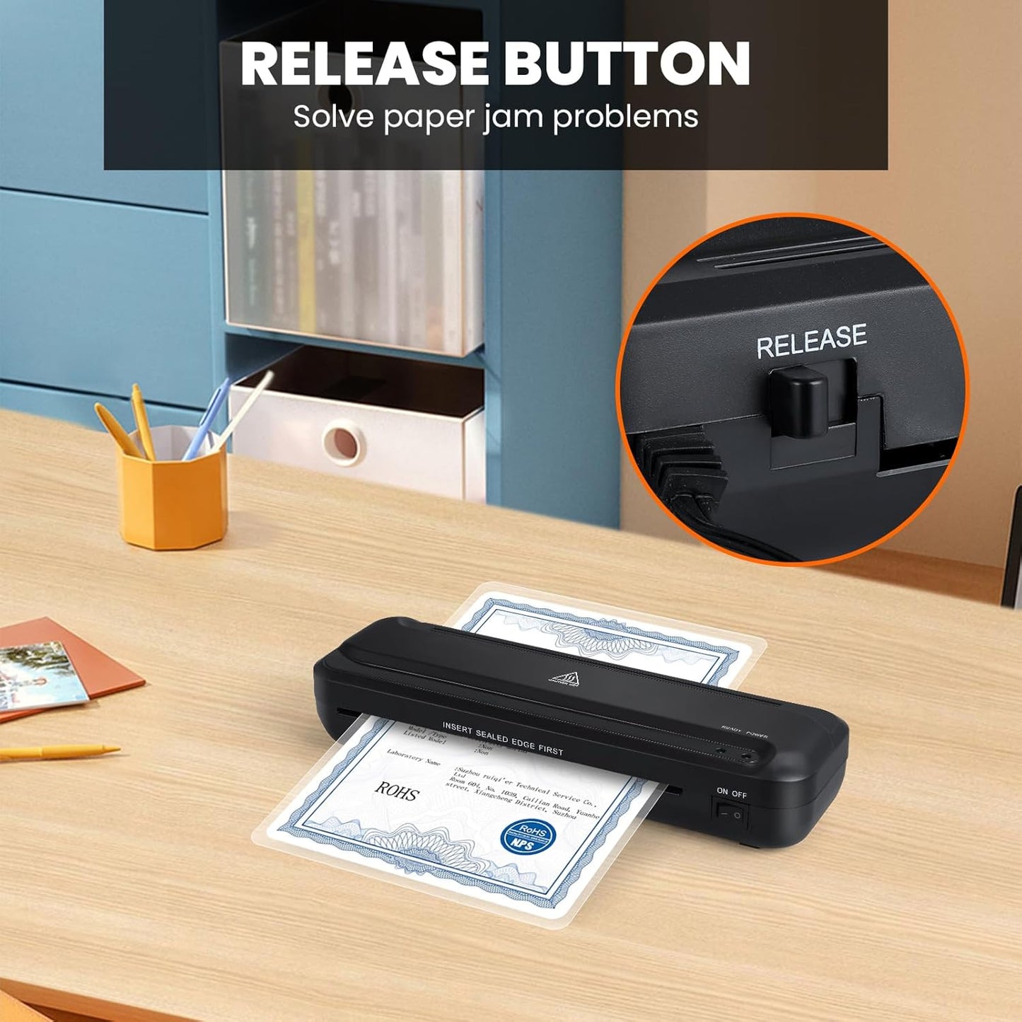 CAREGY 9-Inch Thermal Laminator Machine for Documents and Photos, Easy to Use for Office, School, Business and Home- Black