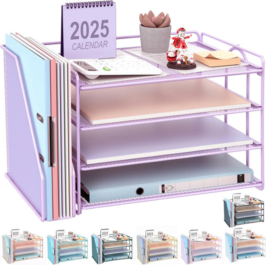 gianotter 4-Tier Paper Organizer With Magazine Holder, Desk Organizers and Accessories, File Organizer for Office Supplies Storag (Purple)
