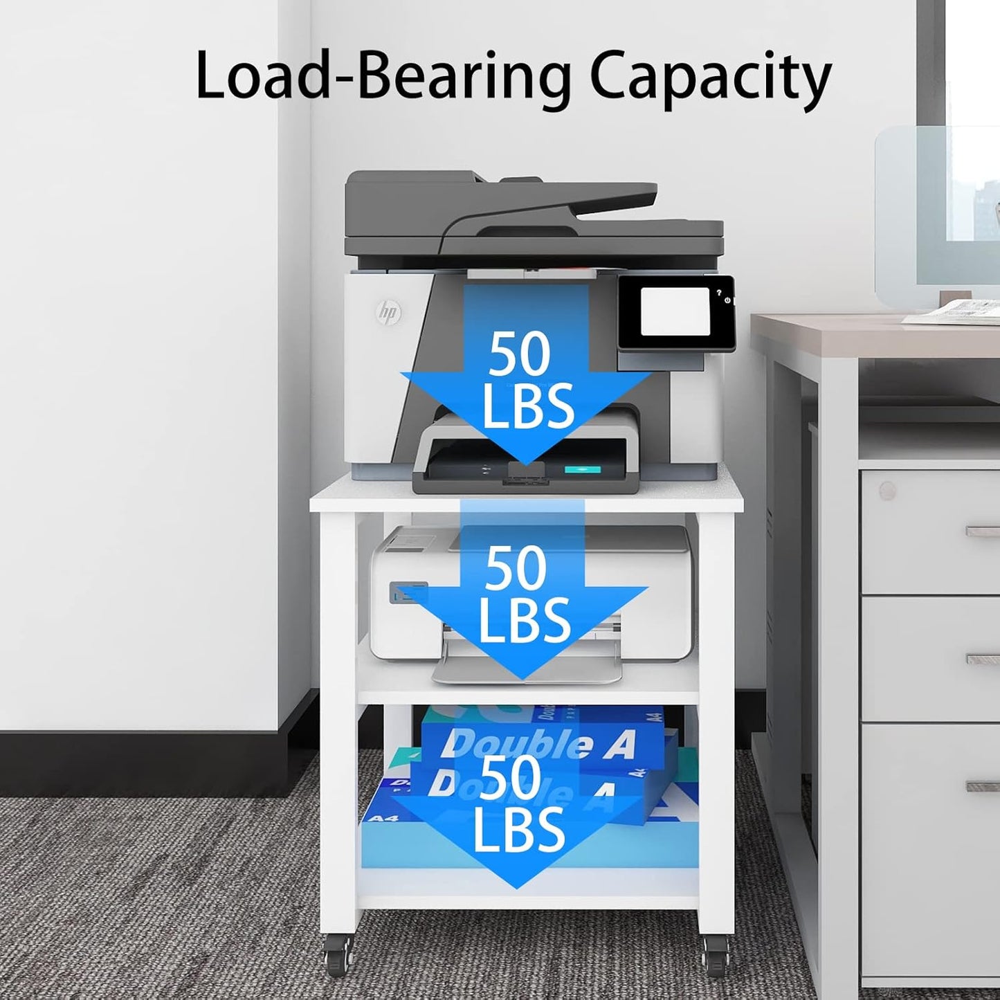 Natwind 3-Tier Laser Printer Cart,19.7''x19.7''x22.6'' Large Machine Stand,Heavy Duty Rolling Table with Storage,Floor-Standing Rack on Wheels,Paper File Organizer Shelf for Home Office (White)