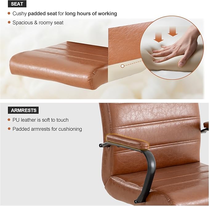 Office Desk Chair,Modern Leather Conference Room Chairs,High Back Home ofiice Chair,Adjustable Height Swivel Executive Computer Chair with Padded Seat and Armrest (Brown with Black Frame)