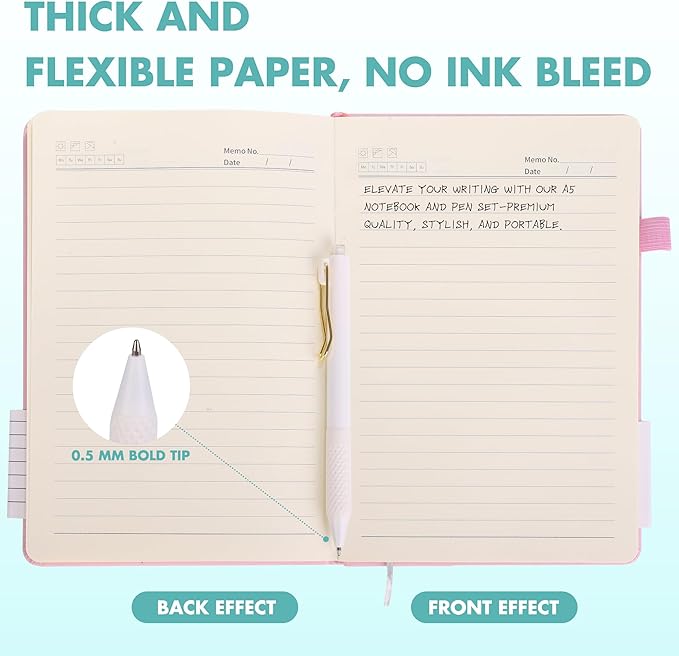 Aodaer 30 Set Lined Notebook Journals with Pens A5 Notebooks 100 GSM College Ruled Hardcover Notebook PU Leather Notepad with Pen Holder for Office School, 5.7 x 8.3 Inches, Light Multicolor