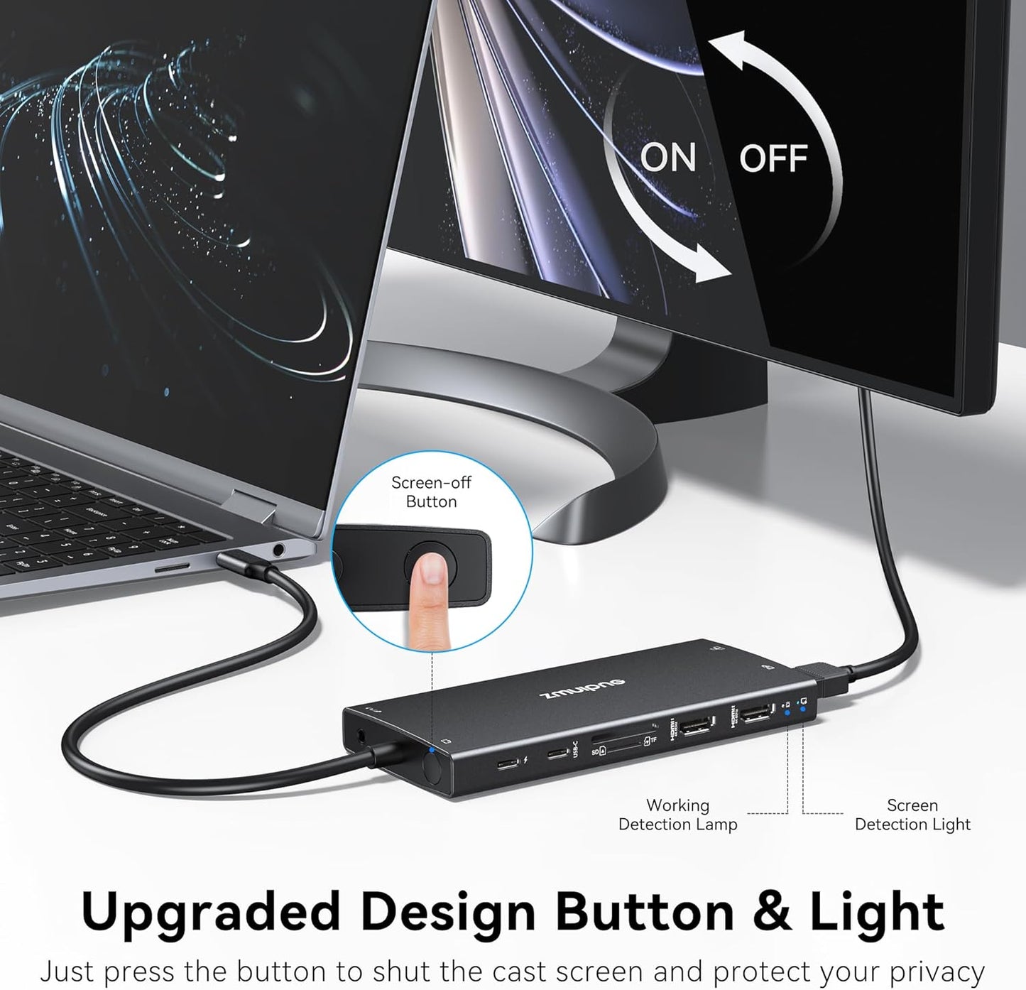 USB C Hub USB C Docking Station Dual Monitor 4K@60Hz+DP 8K@30Hz for Dell HP, Laptop Docking Station 3 Monitors 15 in 1 USBC Dongle Multiport Adapter with USB A Port+Button+PD+Ethernet+SD/TF+Audio
