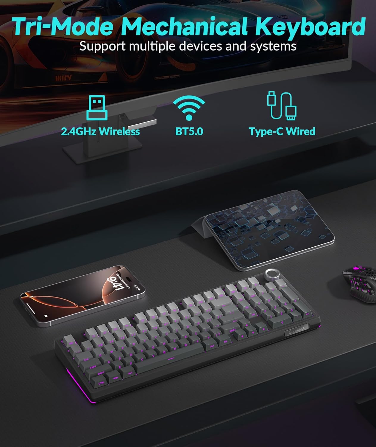 KI99 Pro 96% Wireless Mechanical Keyboard, RGB Gaming Keyboard, Hot-Swappable Pre-Lubed Switches, Gasket Structure Creamy Keyboards for Gamer/PC/Laptop (Black)