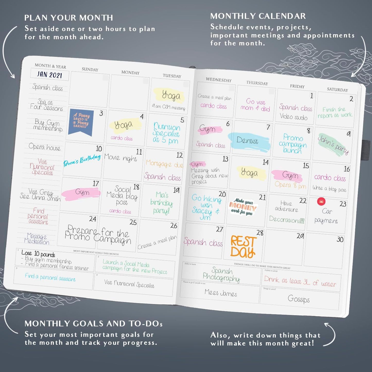 Legend Planner PRO Hourly Schedule - Weekly & Daily Organizer with Time Slots. Appointment Book Journal for Work & Personal, A4 (Mystic Grey)