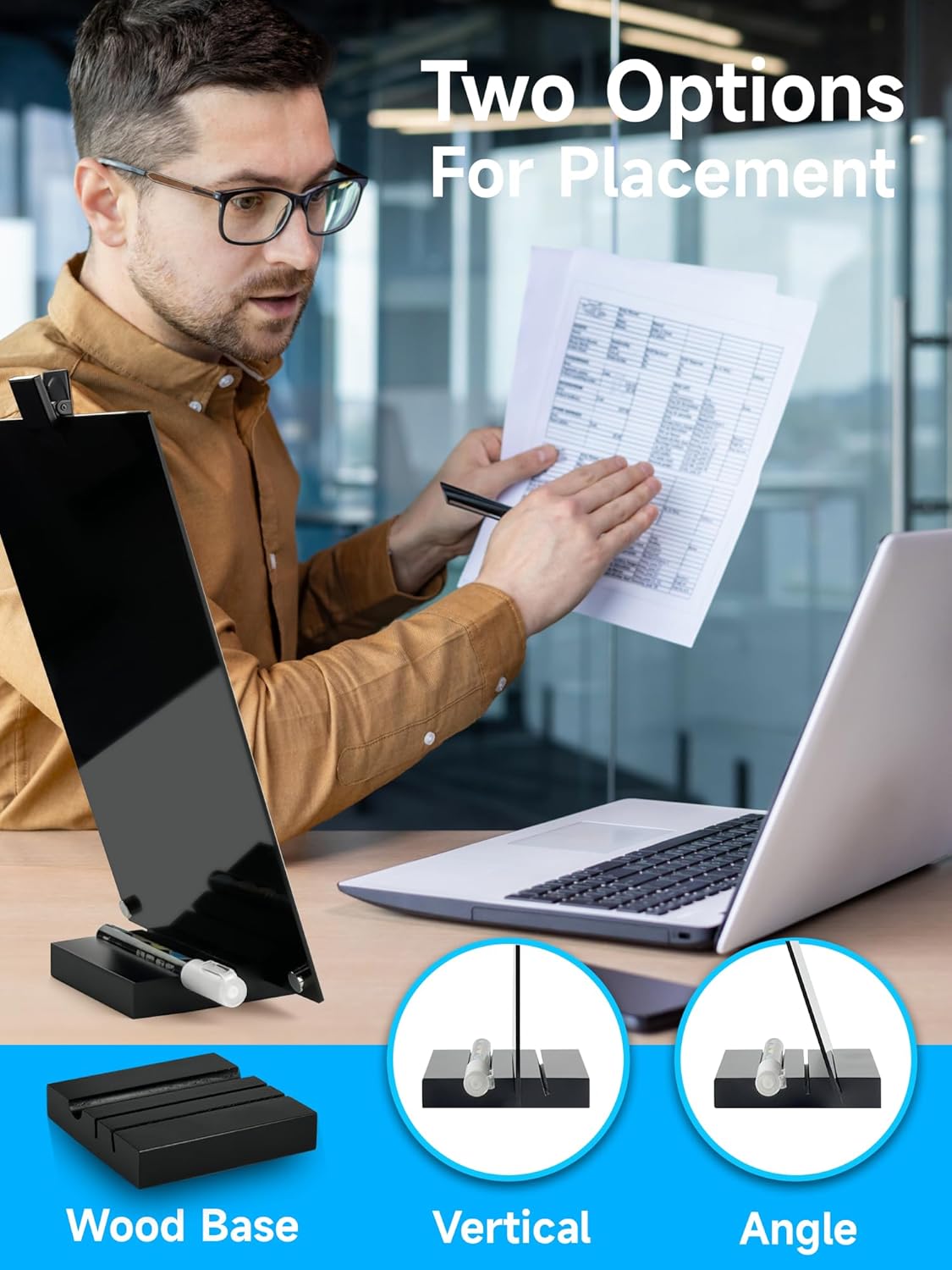 Acrylic Black Dry Erase Board with Stand - 12” x 8” Small Desktop Whiteboard with Marker, Reusable Desk Blackboard, to-Do List, Planner, Memo Clipboard, Menu Board for Office, Home, Bar