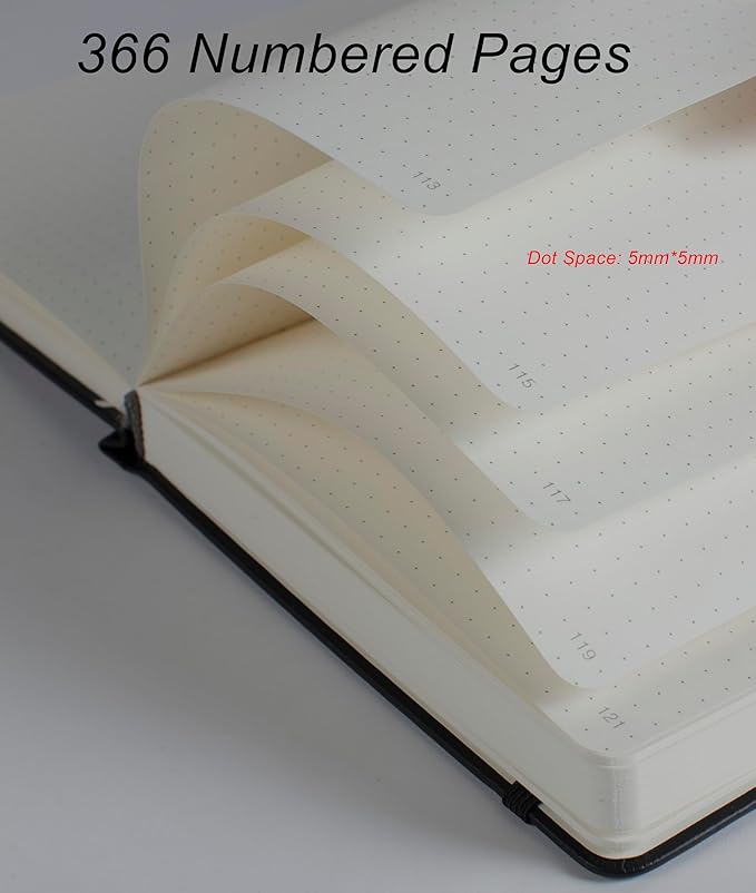 Thick Bullet Dotted Journal 2 Pack with 366 Numbered Pages, A5 Journal with 100GSM Dot Grid Paper, Hardcover Leather Notebooks for Women Men School Note Taking Office Work Diary, 5.7"x8.3" Black Pink