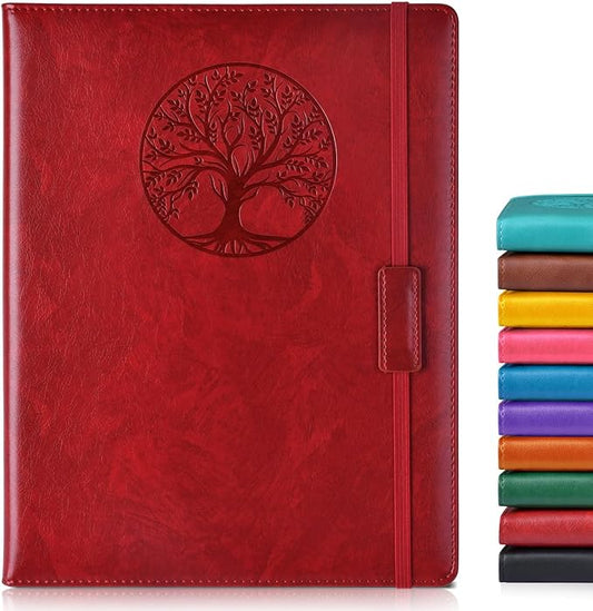 Lined Journal Notebook for Women Men,256 Pages A4 Large Hardcover Leather Journals for Writing,Travel,Business,Work,School,College Ruled Notebooks for Note Taking,Diary Notepad 8.6"×11"(Wine red)