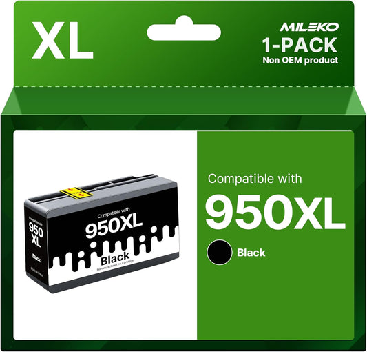 MILEKO Compatible 950XL Ink Cartridge Replacement for HP 950XL 950 XL to use with OfficeJet Pro 8100 8610 8600 8615 8620 8625 276dw 251dw Printer (Black, 1-Pack)