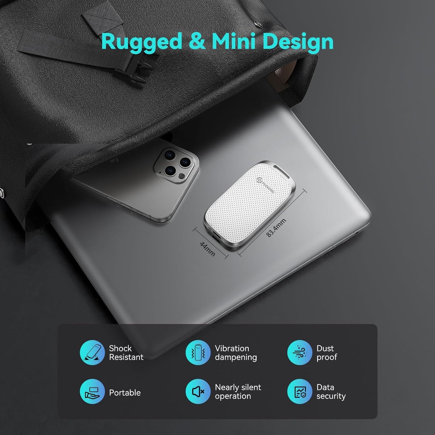 PHIXERO P5 1TB External Portable SSD - 5Gbps External Hard Drive with 2-in-1 USB C to C & USB C to A Cable for PC, Mac, PS5, Xbox | Anti-Shock, Compact Design with Lanyard Hole,White