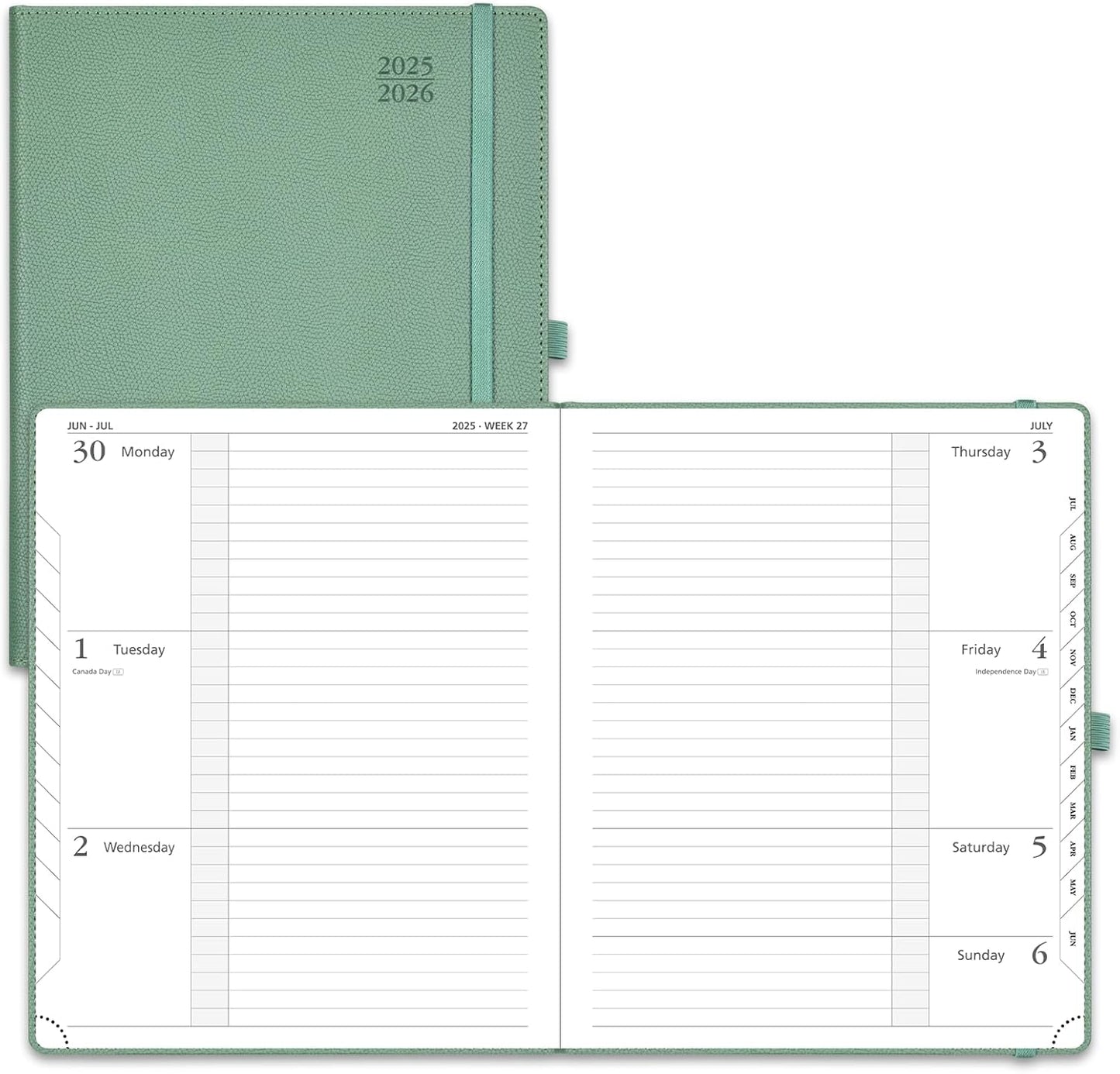 POPRUN Planner 2025-2026 (Large 8.5''x 10.5''), Horizontal Weekly Notebook Jul.2025 - Jun.2026, Academic Appointment Book with Monthly Tabs, Leather Hardcover, Inner Pocket, 100 GSM - Midnight Green